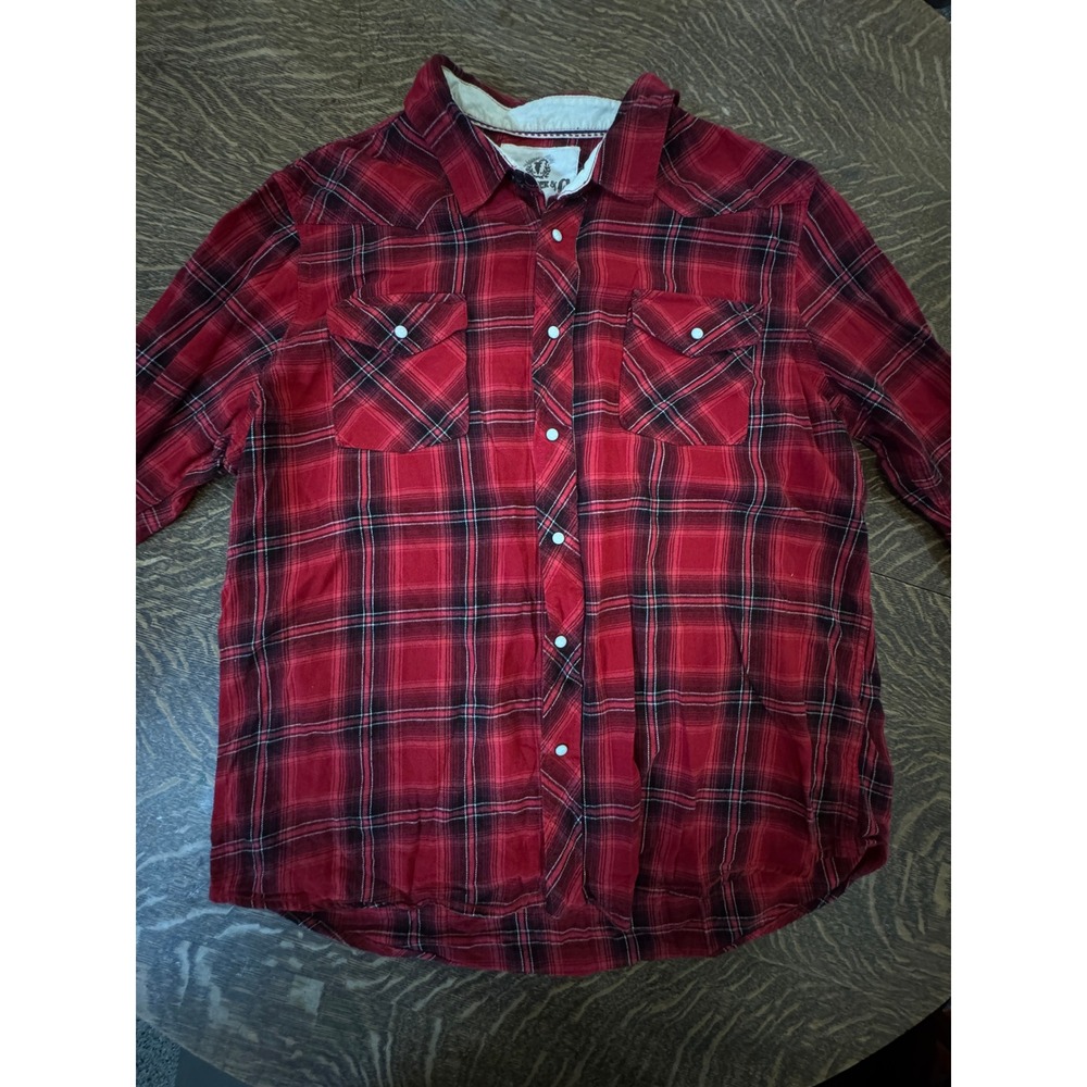 Roebuck & Co. Western Pearl Snap Shirt - Red & Black Plaid - Men's XXL - Cowboy